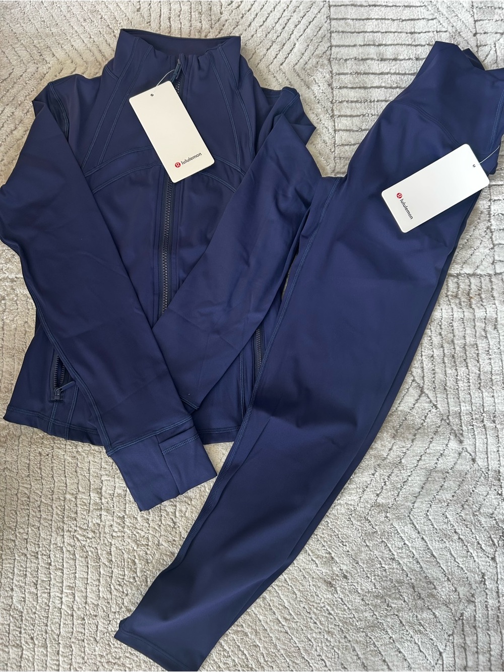 Lululemon Define Cropped Navy Zip Jacket & Leggings Set pants length 25 size 8
